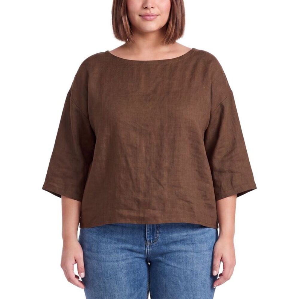 Eileen Fisher Womens Bateau Linen Box Top, Brown
